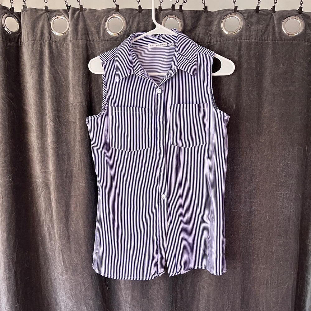 Notations Blue Button Down Shirt Fitted Notched Collar